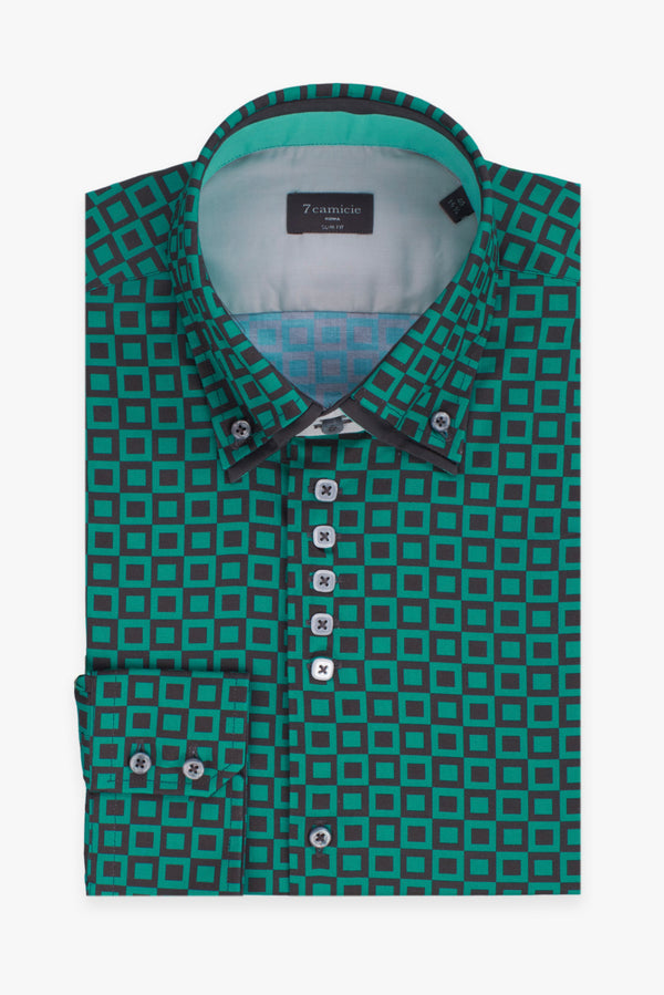 Camicia Uomo Marco Polo Iconic Popelin Verde Grigio