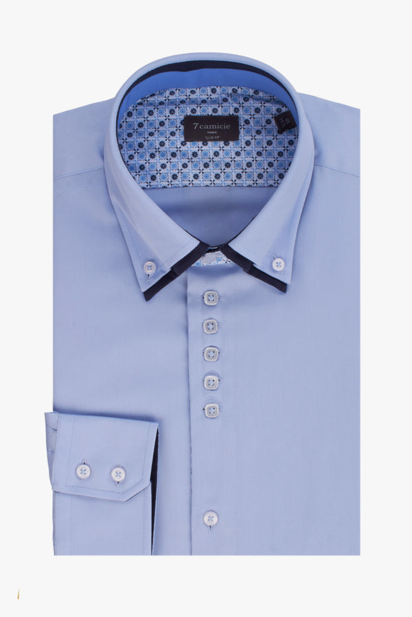 Camicia Uomo Marco Polo Iconic Satin Celeste