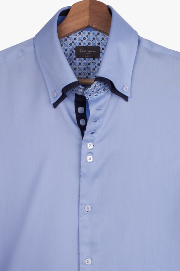 Camicia Uomo Marco Polo Iconic Satin Celeste