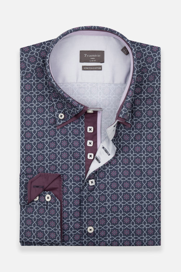 Camisa Hombre Marco Polo Iconic Popelin Stretch Azul Blanco