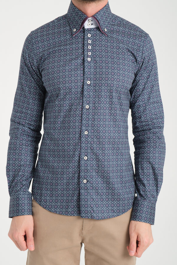 Camisa Hombre Marco Polo Iconic Popelin Stretch Azul Blanco