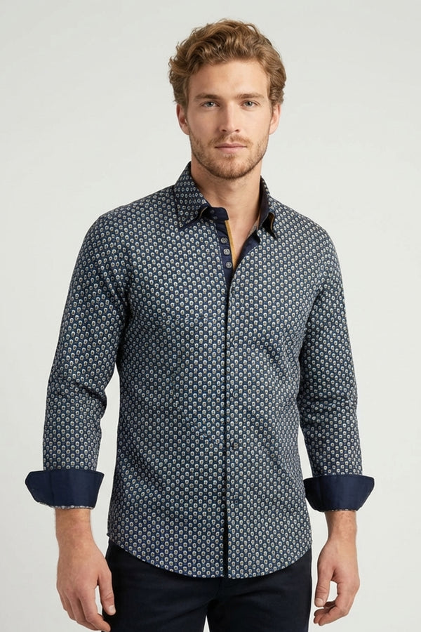 Marco Polo Iconic Poplin Stretch Man Shirt Blue Yellow