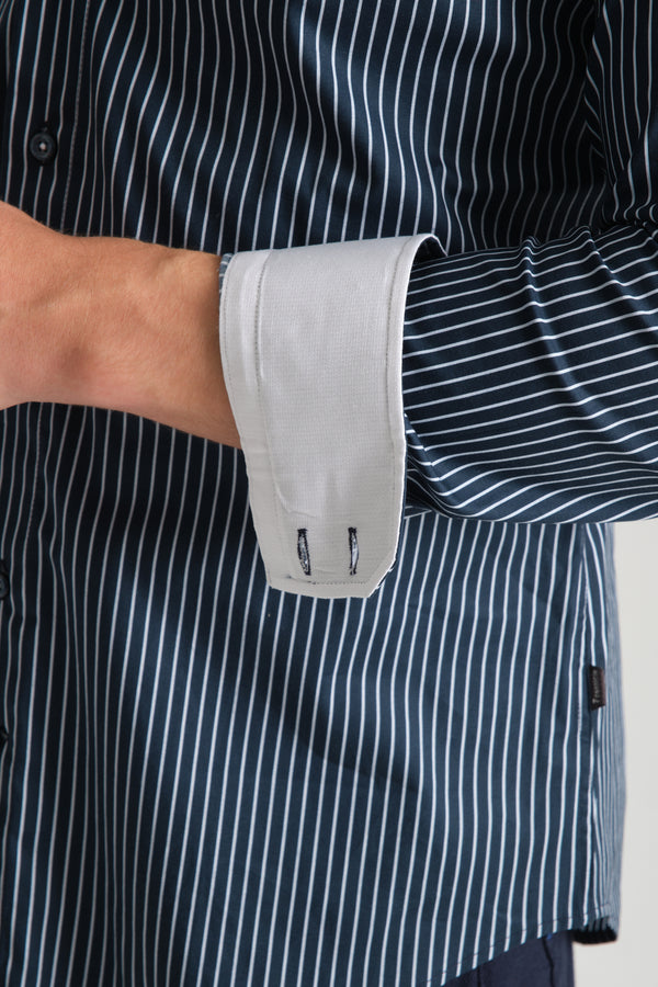 Camisa Hombre Marco Polo Iconic Popelin Stretch Azul Blanco
