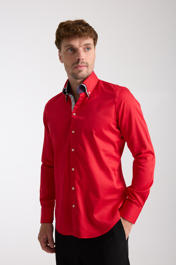 Marco Polo Iconic Herren Hemd Satin Rot