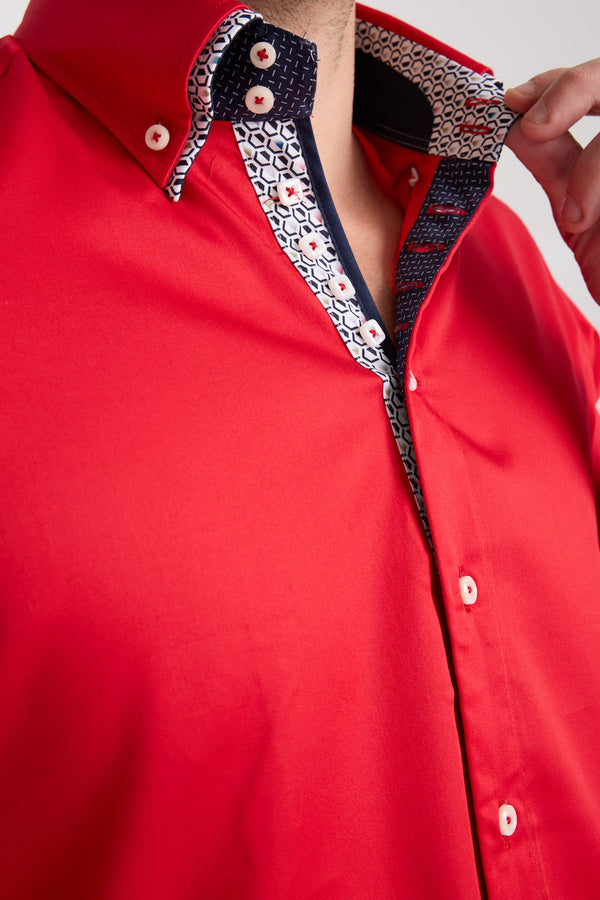 Marco Polo Iconic Herren Hemd Satin Rot