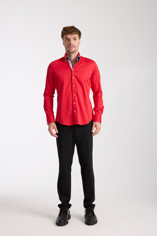 Marco Polo Iconic Herren Hemd Satin Rot