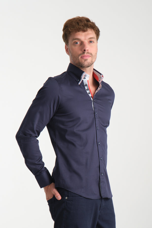 Marco Polo Iconic Herren Hemd Satin Blau