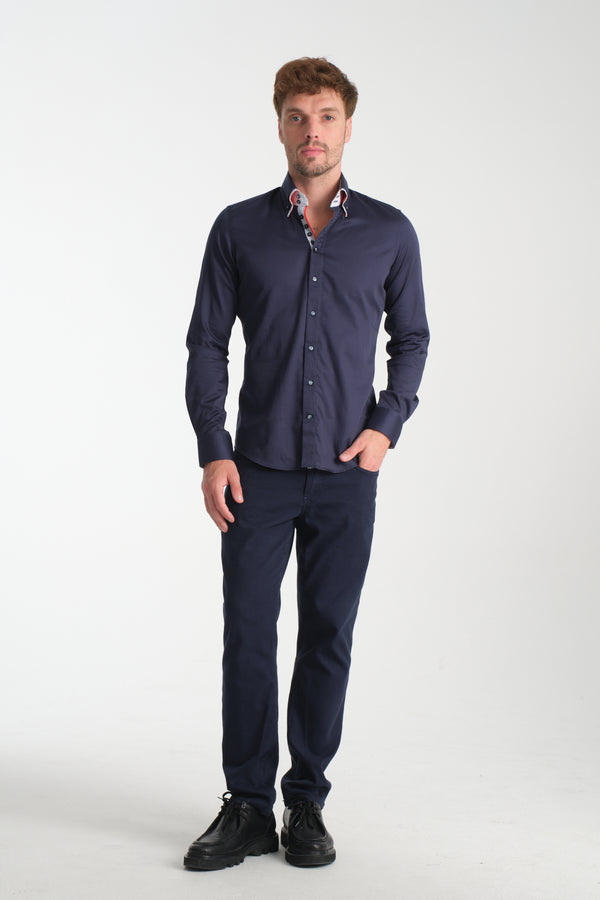 Marco Polo Iconic Herren Hemd Satin Blau
