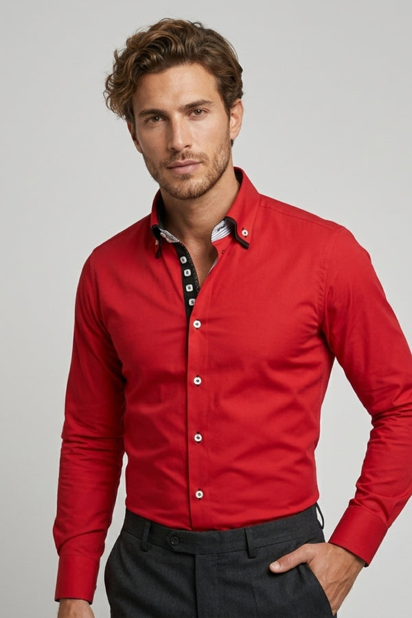 Marco Polo Iconic Herren Hemd Poplin Stretch Rot