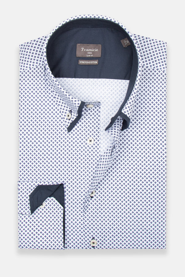 Camicia Uomo Sport Popelin Stretch Bianco Blu