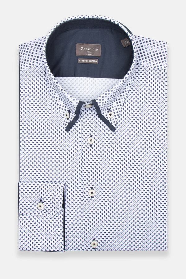 Camicia Uomo Sport Popelin Stretch Bianco Blu
