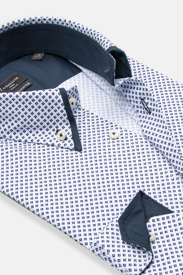 Camicia Uomo Sport Popelin Stretch Bianco Blu