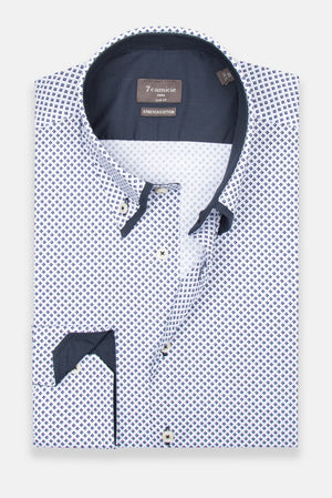Camicia Uomo Sport Popelin Stretch Bianco Blu