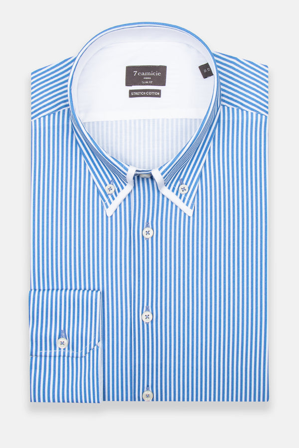 Camicia Uomo Sport Popelin Stretch Bianco Blu