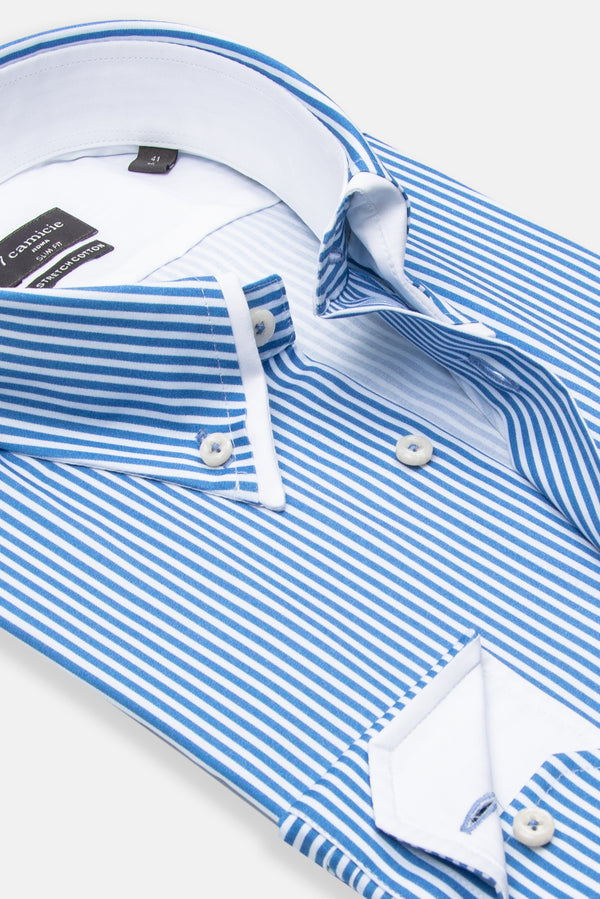 Camicia Uomo Sport Popelin Stretch Bianco Blu