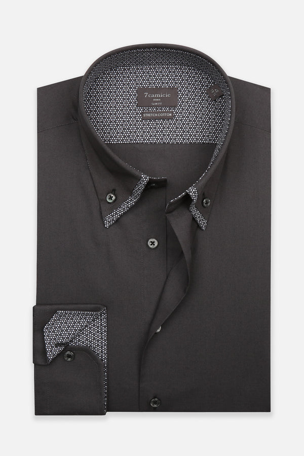 Camicia Uomo Sport Popelin Stretch Grigio