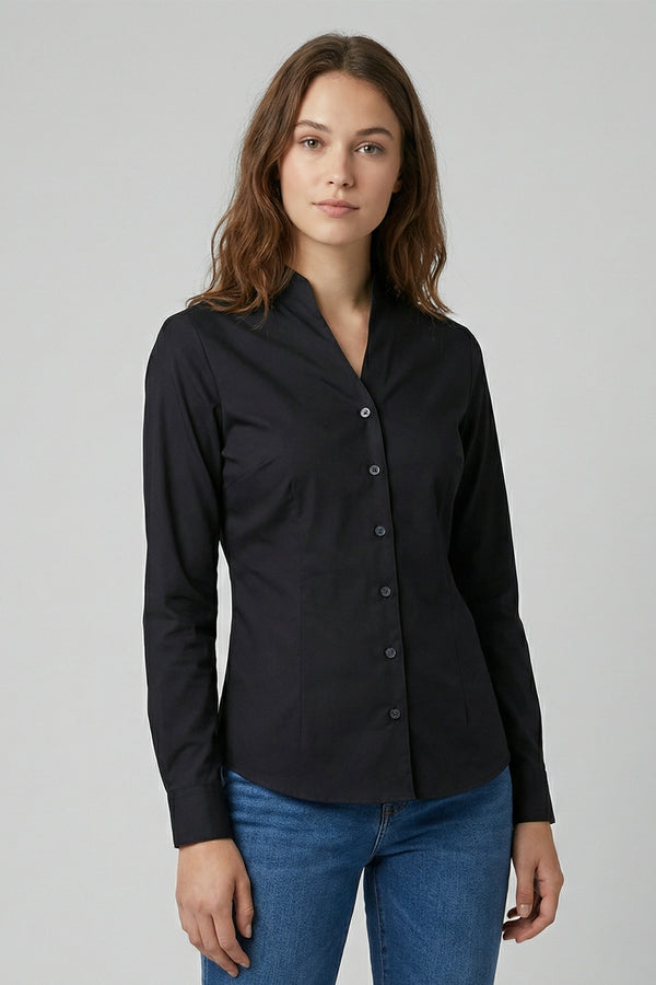 Poplin Stretch Women Shirt Black