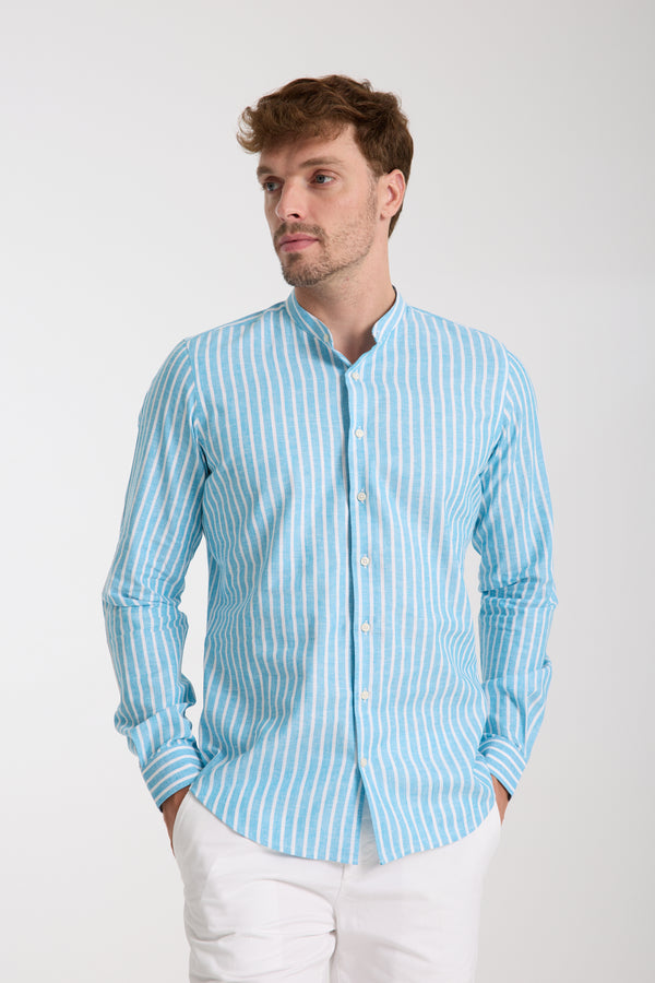 Camisa Hombre Caravaggio Essential Lino Azul Claro Blanco