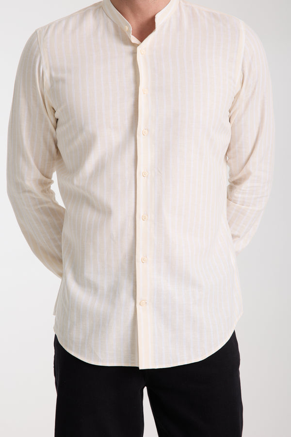 Camisa Hombre Caravaggio Essential Lino Beige Blanco
