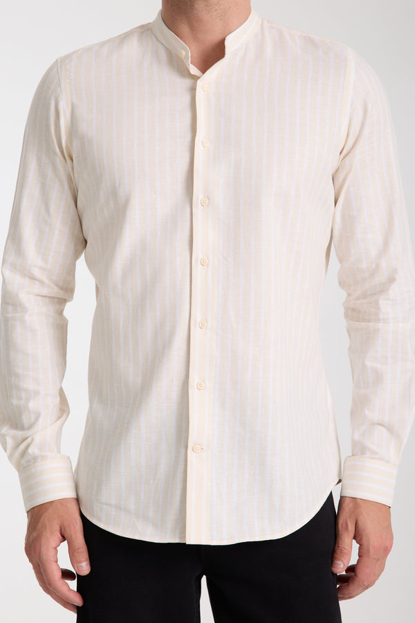 Camisa Hombre Caravaggio Essential Lino Beige Blanco