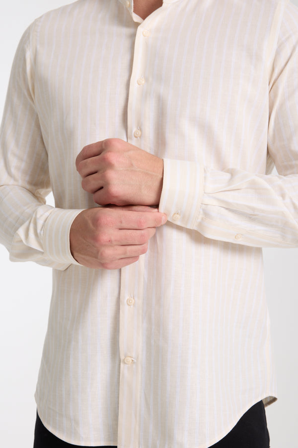 Camisa Hombre Caravaggio Essential Lino Beige Blanco