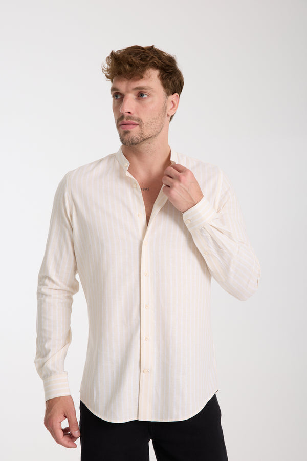 Camisa Hombre Caravaggio Essential Lino Beige Blanco