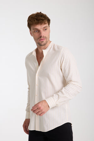 Camisa Hombre Caravaggio Essential Lino Beige Blanco