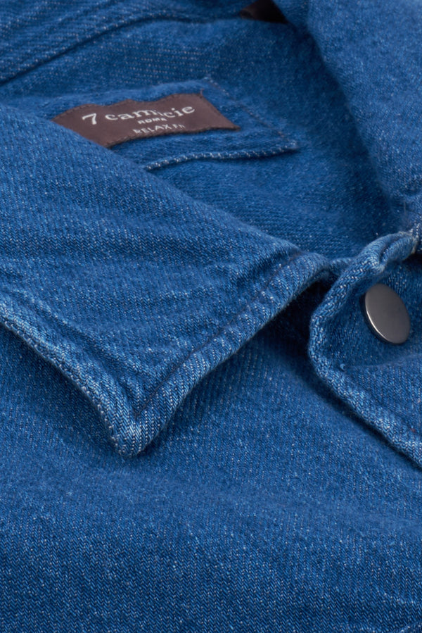 Sport Poplin Man Overshirt Blue Denim effect