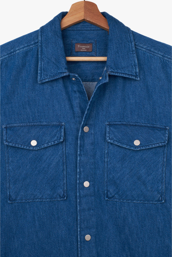 Sport Poplin Man Overshirt Blue Denim effect