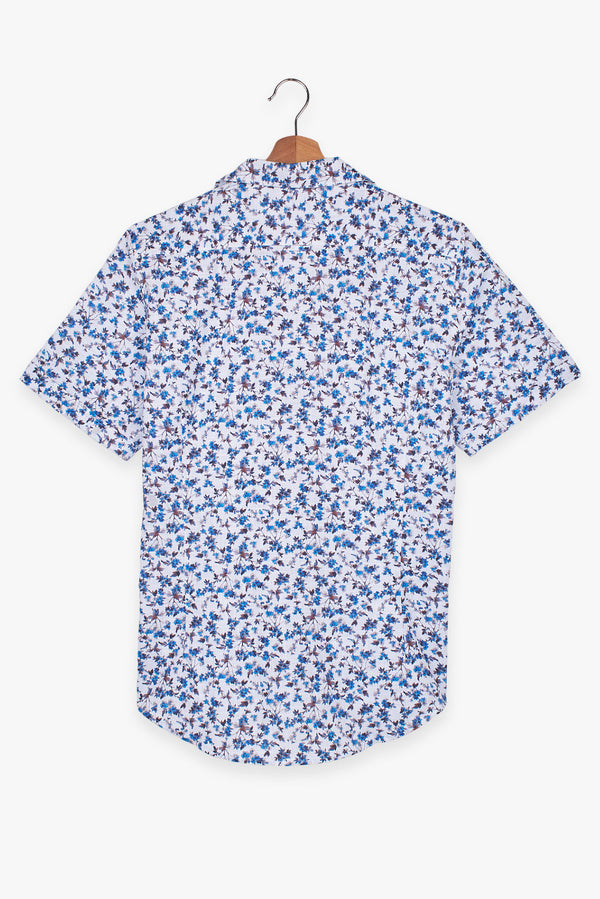 Hawaii Sport Cotton Man Shirt Short Sleeve White Blue