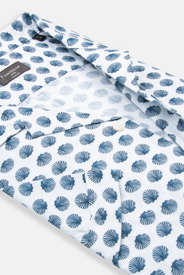 Camisa Hombre Manga corta Hawaii Sport Lino Blanco Azul