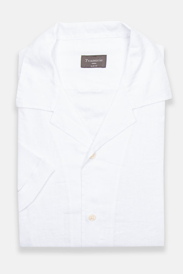 Camicia Uomo Manica Corta Hawaii Sport Lino Bianco