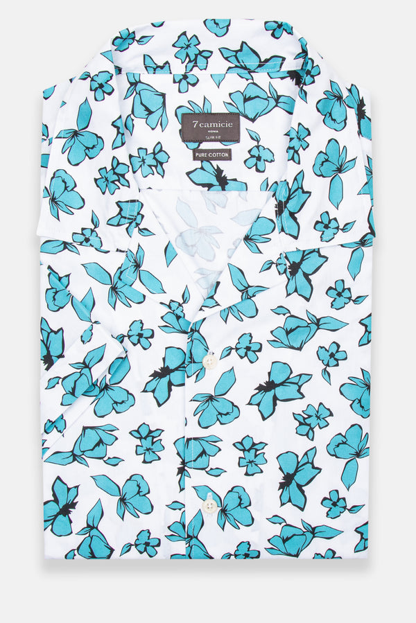 Camisa Hombre Manga corta Hawaii Sport Popelin Blanco Verde