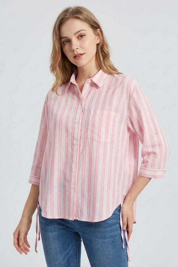 Camicia Donna Manica Corta Sport Policotone Bianco Rosa