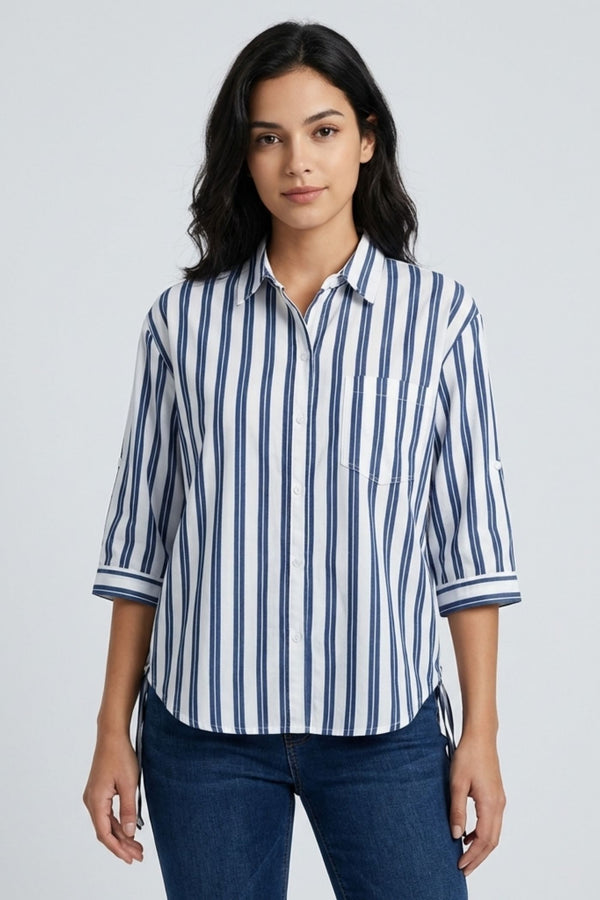 Cotton Women Shirt White Blue