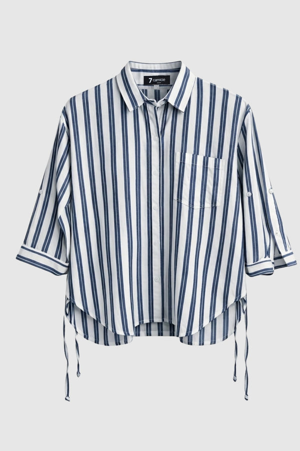 Cotton Women Shirt White Blue