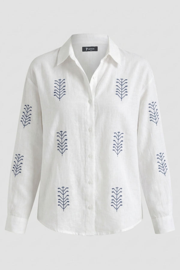 Chemise Femme Sport Coton Blanc Bleu