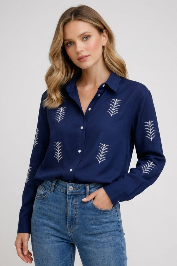 Chemise Femme Sport Coton Bleu Blanc