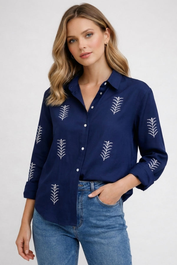 Chemise Femme Sport Coton Bleu Blanc