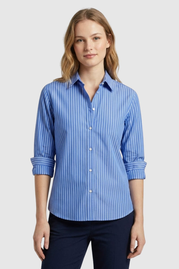 Chemise Femme Sport Poly coton Bleu Blanc