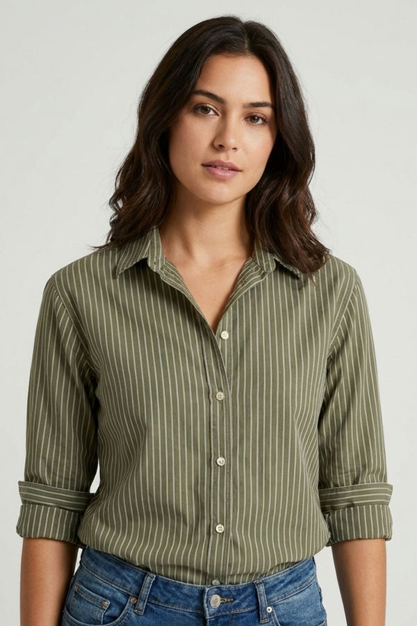 Camisa Mujer Sport Polialgodon Verde Blanco