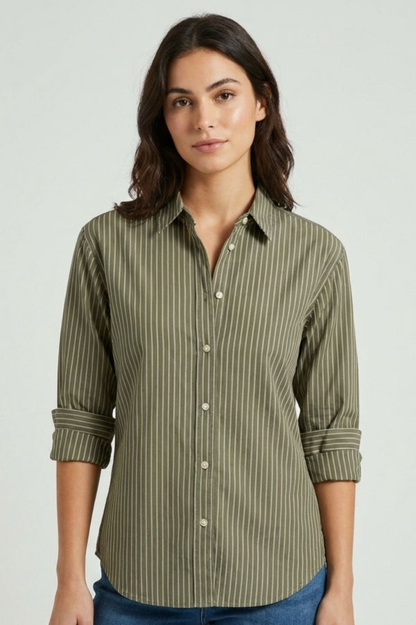 Camisa Mujer Sport Polialgodon Verde Blanco