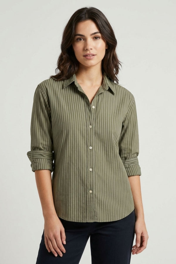 Camisa Mujer Sport Polialgodon Verde Blanco