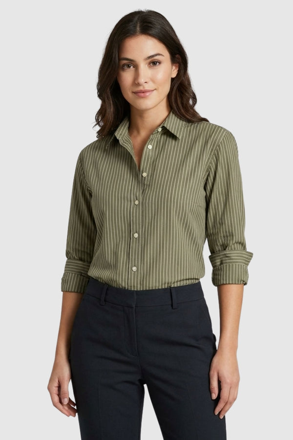 Camisa Mujer Sport Polialgodon Verde Blanco