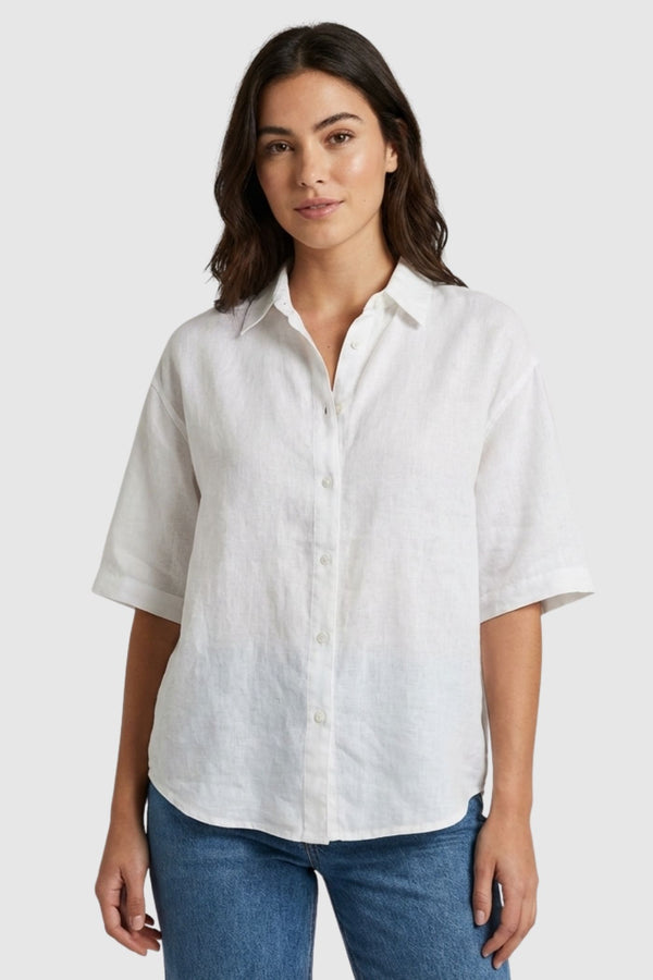 Relax Fit Women Short Sleeves Shirt White