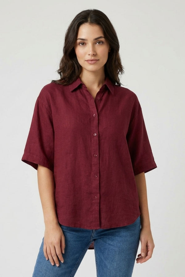 Relax Fit Women Short Sleeves Shirt Red