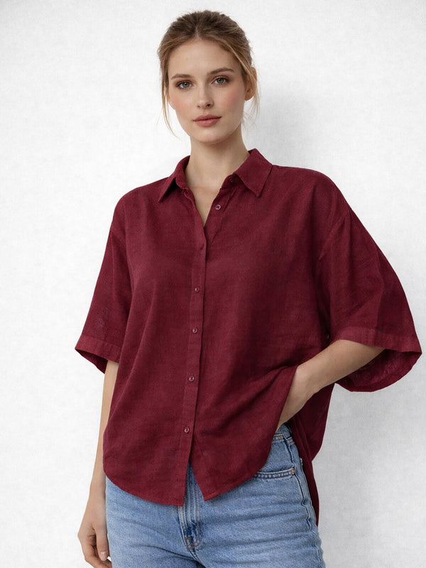 Relax Fit Women Short Sleeves Shirt Red