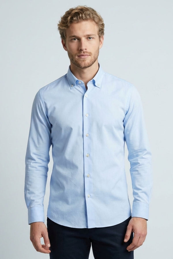 Camicia Uomo Cesare Essential Popelin Celeste No Stiro
