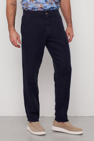 Pantalones Hombre Lino Azul