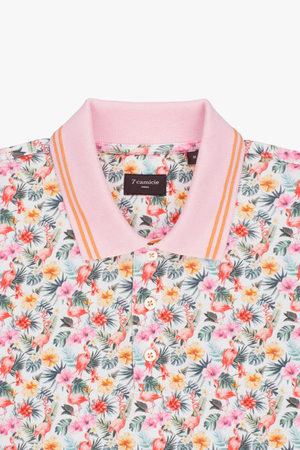 Herren Polo Piquet Weiss Rosa